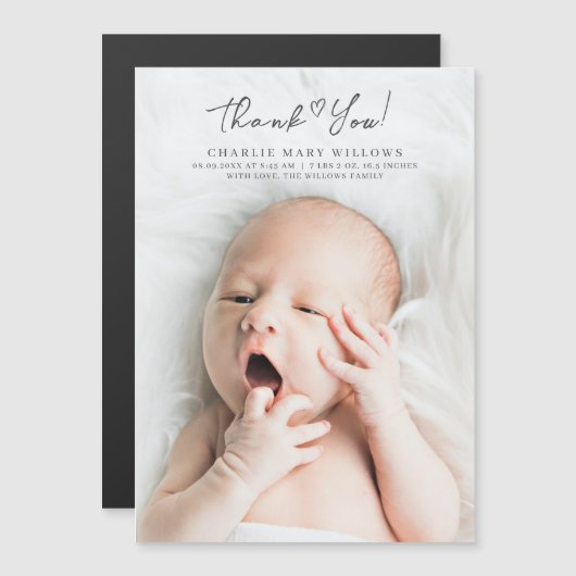 Modern Baby shower foto aankondiging dank u (Voorkant / Achterkant)