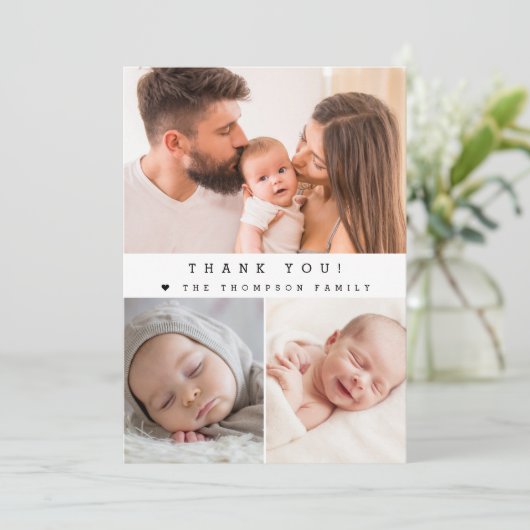 Modern Baby shower Fotocollage Eenvoudig Bedankkaart (Staand voorkant)