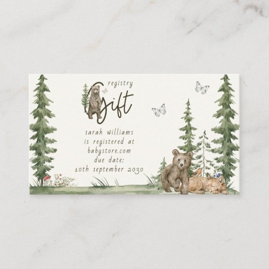 Modern Baby shower Gift Registry Bosdieren Visitekaartje (Voorkant)