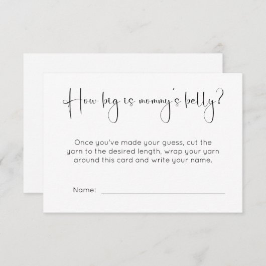 Modern Baby shower Hoe groot is de buik van mama Informatiekaartje (Voorkant / Achterkant)