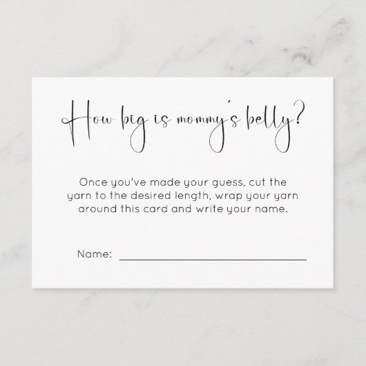 Modern Baby shower Hoe groot is de buik van mama Informatiekaartje (Voorkant)