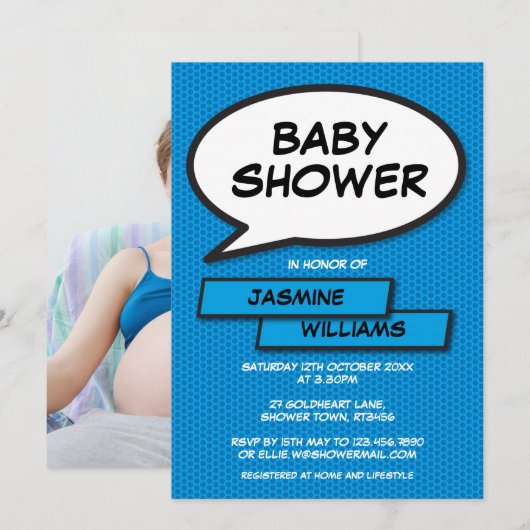 Modern Baby shower Leuke Foto Baby Blauw Kaart (Voorkant / Achterkant)