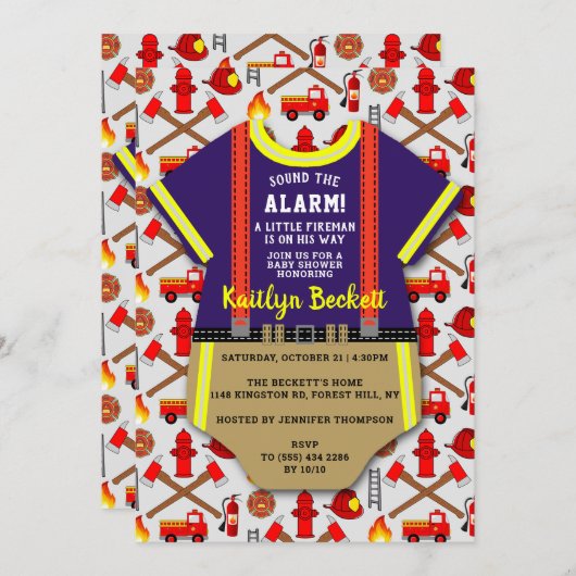 Modern Baby shower 'Little Fireman' Kaart (Voorkant / Achterkant)