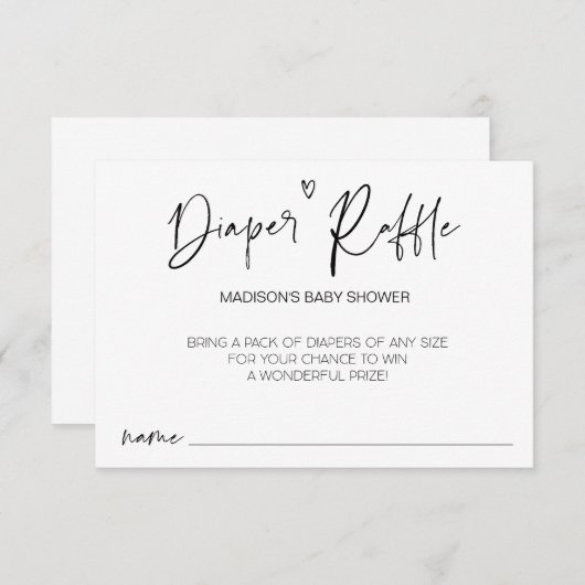 Modern Baby shower Luier Raffle Game Kaart (Voorkant / Achterkant)