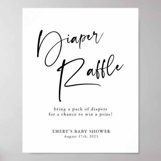 Modern Baby shower Luier Raffle Sign Poster (Voorkant)