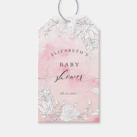 modern baby shower met blote blozen cadeaulabel (Voorkant)