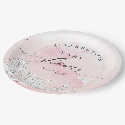 modern baby shower met blote blozen papieren bordje (Gekanteld)