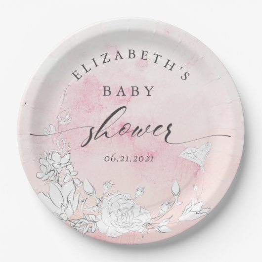 modern baby shower met blote blozen papieren bordje (Voorkant)