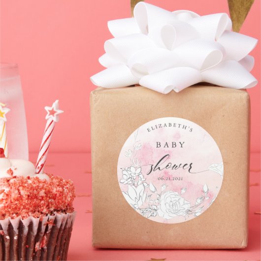 modern baby shower met blote blozen ronde sticker (Feest)