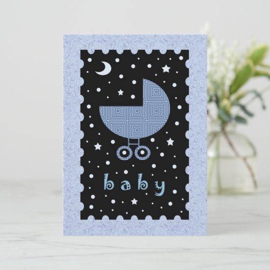 Modern Baby shower Nodig Blauw en Zwart Celestial Kaart (Staand voorkant)