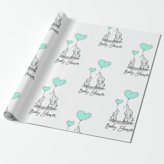 Modern BABY SHOWER Olifant MINT & Grey Gift Cadeaupapier (Uitgerold)