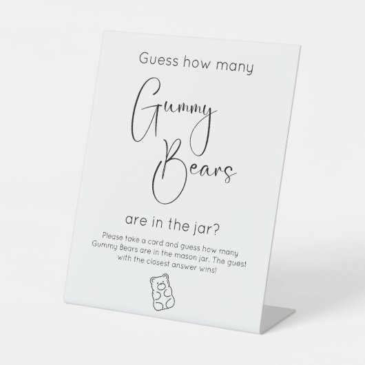 Modern Baby shower Raad eens hoeveel gummy Beren Reclamebord Met Voetstuk (Voorkant)