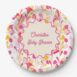 Modern Baby shower Retro Abstract Roze Wavy Papieren Bordje<br><div class="desc">Met een leuk modern retro golvend roze en geel abstract ontwerp. Aanpassen door de tekst te wijzigen. Originele kunst van Nic Squirrell.</div>
