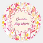 Modern Baby shower Retro Abstract Roze Wavy Ronde Sticker (Voorkant)