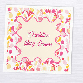 Modern Baby shower Retro Abstract Roze Wavy Servet