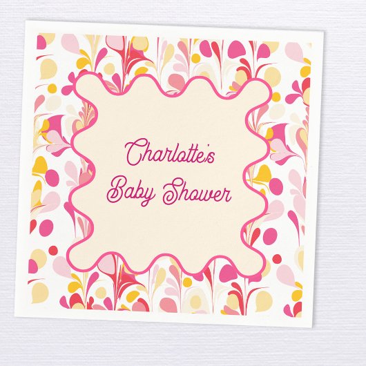 Modern Baby shower Retro Abstract Roze Wavy Servet