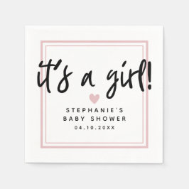 Modern Baby shower Roze Het is een meisje Servet
