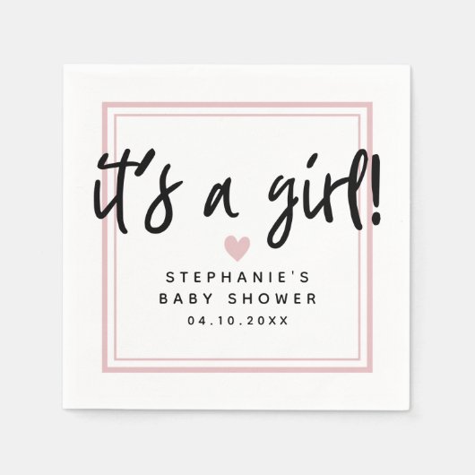 Modern Baby shower Roze Het is een meisje Servet (Voorkant)