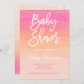 Modern baby shower roze koraal waterverf ombre kaart (Voorkant / Achterkant)