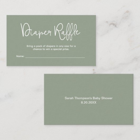 Modern Baby Shower Sage Green Diaper Raffle Informatiekaartje (Voorkant / Achterkant)