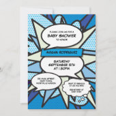 Modern Baby shower Sprinkle Boy Blauw Stripboek Kaart (Voorkant)
