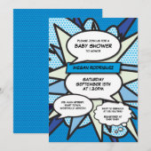 Modern Baby shower Sprinkle Boy Blauw Stripboek Kaart (Voorkant / Achterkant)