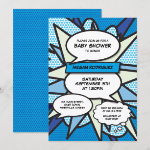 Modern Baby shower Sprinkle Boy Blauw Stripboek Kaart