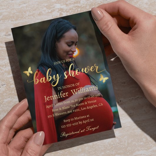 modern baby shower voor goudkalligrafie kaart