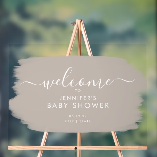 Modern Baby shower Welkom Paint Wit Beige Acryl Bord (Neutraal)