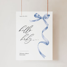 Modern baby shower welkomstbord met blauwe boog