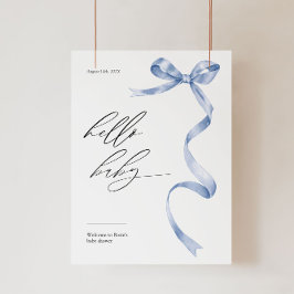 Modern baby shower welkomstbord met blauwe boog poster