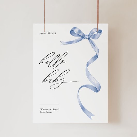 Modern baby shower welkomstbord met blauwe boog poster