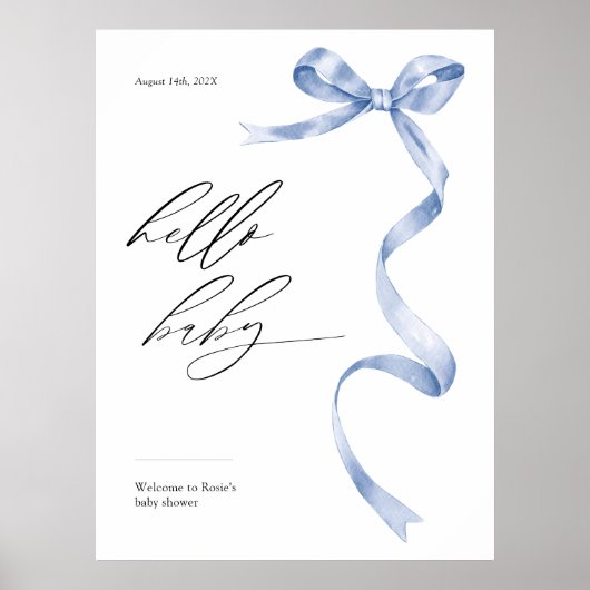 Modern baby shower welkomstbord met blauwe boog poster (Voorkant)