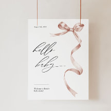 Modern baby shower welkomstbord met roze strik