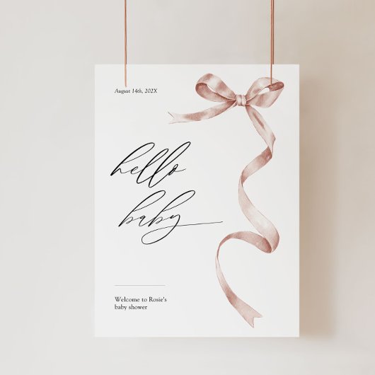 Modern baby shower welkomstbord met roze strik poster