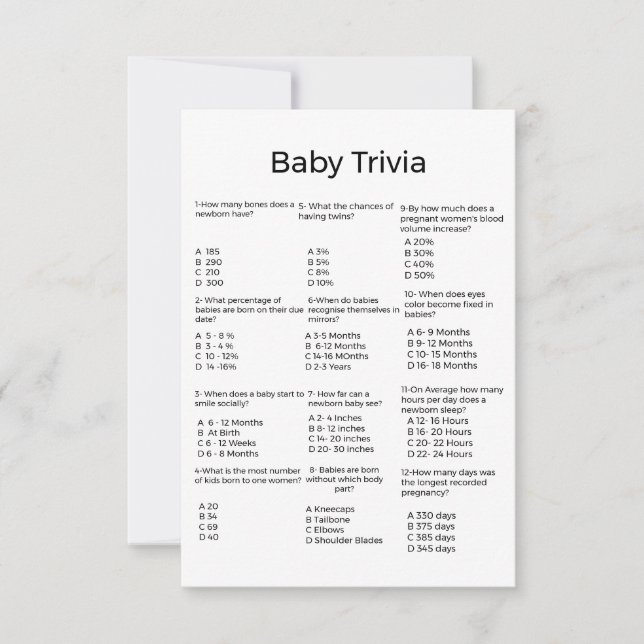 Modern baby trivia spel baby shower spel Kaart (Voorkant)