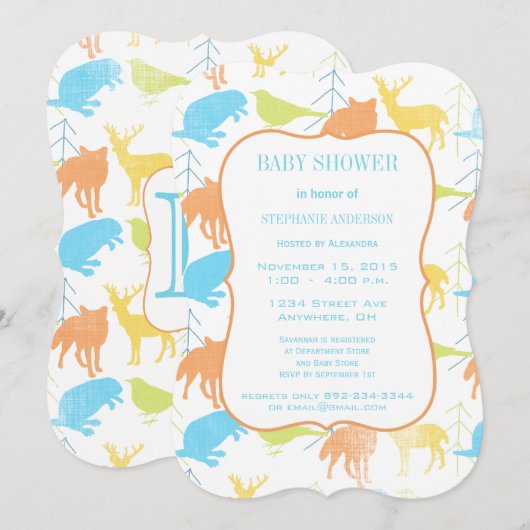 Modern Baby Woodland Creatures Shower Kaart (Voorkant / Achterkant)