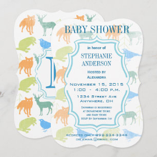Modern Baby Woodland Creatures Shower Kaart