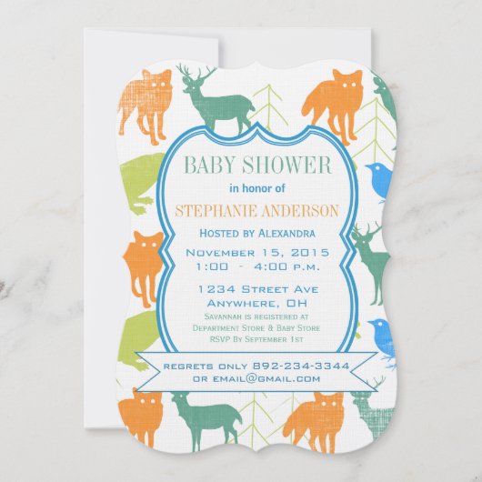 Modern Baby Woodland Creatures Shower Kaart (Voorkant)