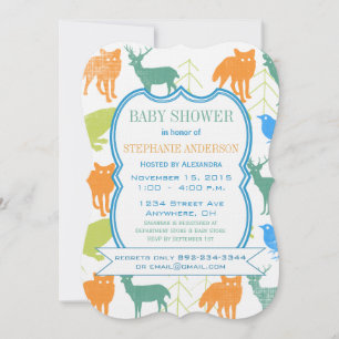 Modern Baby Woodland Creatures Shower Kaart