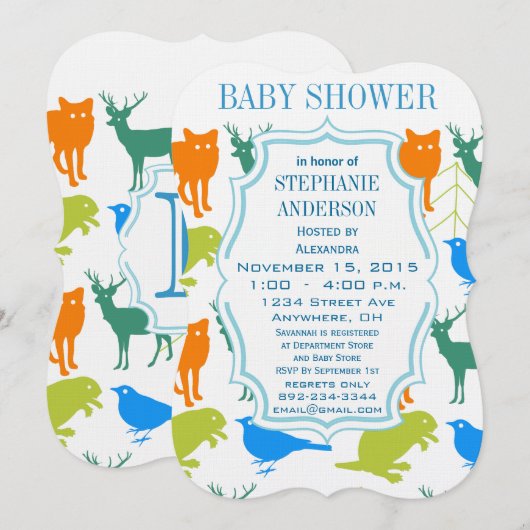Modern Baby Woodland Creatures Shower Kaart (Voorkant / Achterkant)