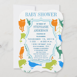 Modern Baby Woodland Creatures Shower Kaart