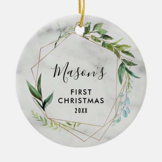 Modern Baby's 1st Christmas | Baby Boy Foto Keramisch Ornament (Voorkant)