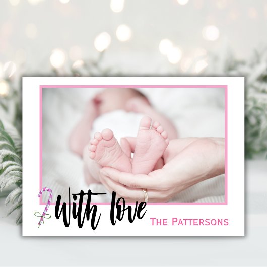 Modern Baby's eerste kerst met liefde roze Feestdagenkaart