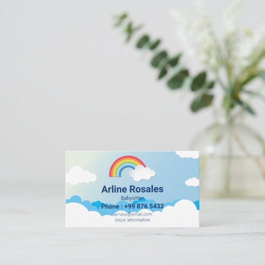 Modern babysitten bedrijf | Blue Sky Babysitter Visitekaartje (Staand voorkant)