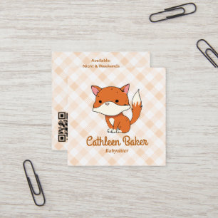 Modern babysitten bedrijf   Fox Gingham Pattern Vierkante Visitekaartje