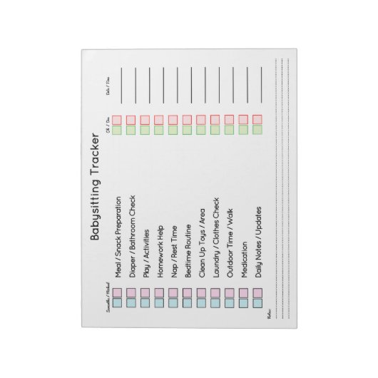 Modern Babysitting Tracker Task Planner Notitieblok (Linkerzijde)