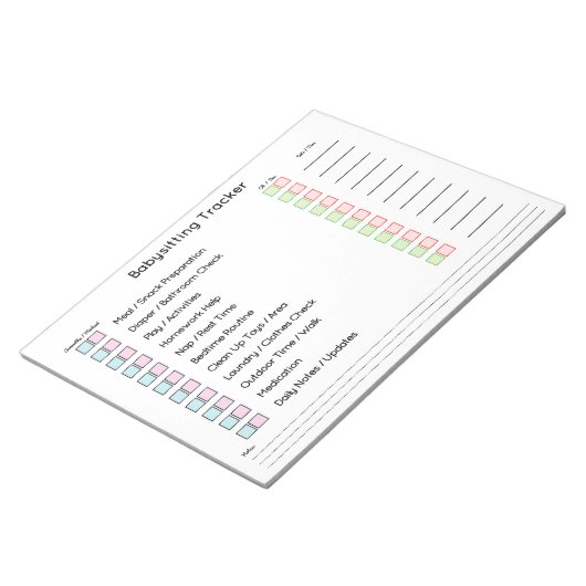 Modern Babysitting Tracker Task Planner Notitieblok (Schuin)