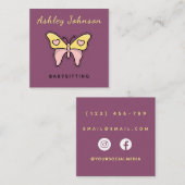 Modern Babyzittende Butterfly Social Media Vierkante Visitekaartje (Voorkant / Achterkant)