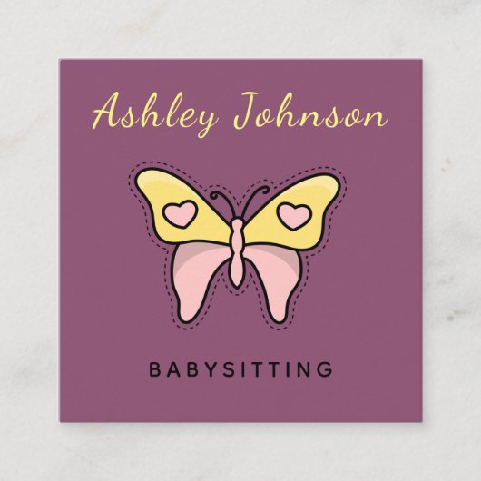 Modern Babyzittende Butterfly Social Media Vierkante Visitekaartje (Voorkant)